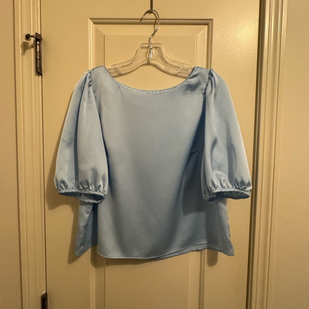 Ann Taylor Light Blue Puff Sleeve Blouse